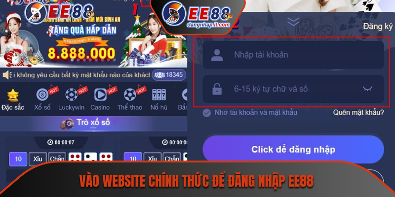 Vào website chính thức để đăng nhập EE88